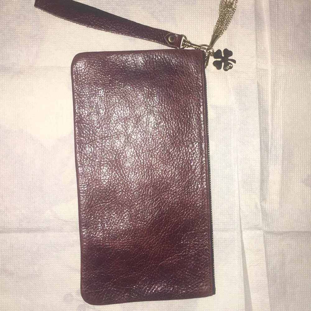 Moss Mills Brown Pebbled Leather Wristlet